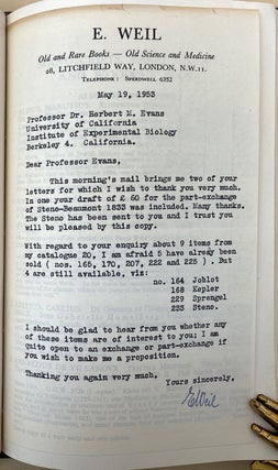 Herbert M. Evans' run of the E. Weil catalogues 1-33, bound.