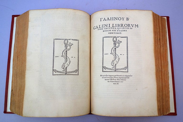 Book Id: 22177 Galeni librorum pars prima. . . . The first 2 volumes of the Aldine Galen (5 volumes were published). Galen.