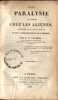 Book Id: 305 De la paralysie consideree chez les alienes. Louis Florentin Calmeil