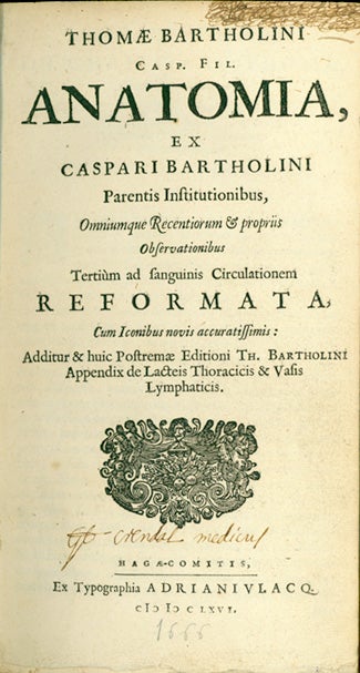 Book Id: 35953 Anatomia, ex Caspari Bartholini parentis institutionibus reformata. . . Thomas Bartholin.