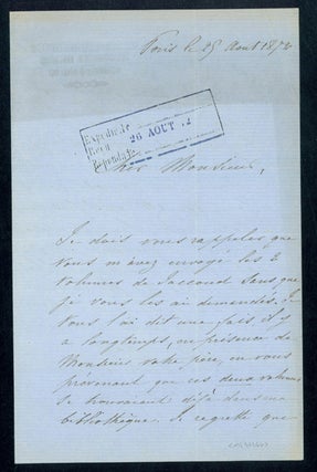 Book Id: 36266 2 Autograph letters signed to his publisher Bailliere, with 2...