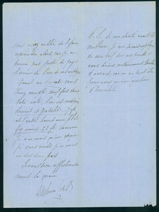 2 Autograph letters signed to his publisher Bailliere, with 2 articles on his scientific work.