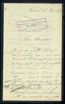 2 Autograph letters signed to his publisher Bailliere, with 2 articles on his scientific work.
