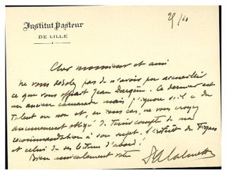 Book Id: 37367 Autograph postcard signed. Léon Charles Albert Calmette