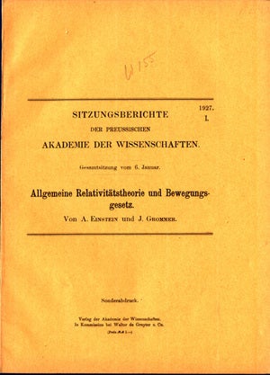 Book Id: 37415 Allgemeine Relativitatstheorie und Bewegungsgesetz. Offprint....