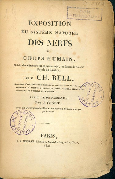 Book Id: 378 Exposition du systeme naturel des nerfs du corps humain. Charles Bell.