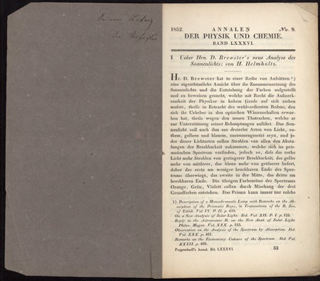 Book Id: 38347 21 Offprints on physics, acoustics, microscopy, etc., from the Carl Ludwig collection. Hermann von Helmholtz.