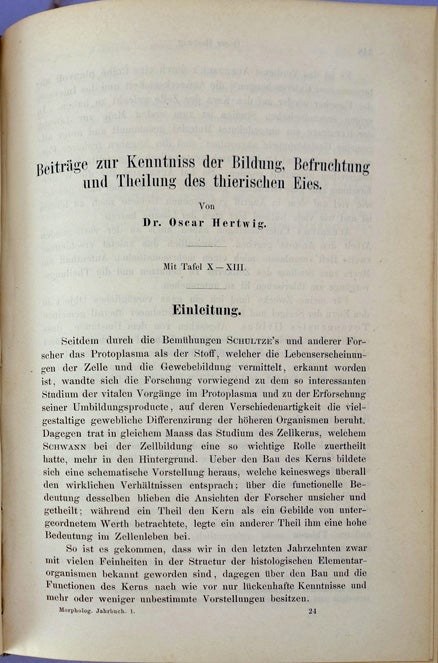 Book Id: 38422 Beitrage zur Kenntnis der Bildung, Befruchtung und Theilung des thierisches Eies. Wilhelm August Oscar Hertwig.