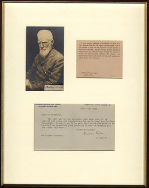Photograph with signature plus printed card. George Bernard Shaw.