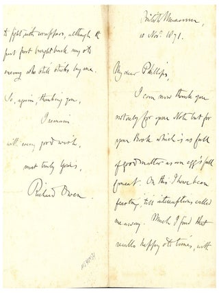 Autograph letter signed to John Phillips. Richard Owen.