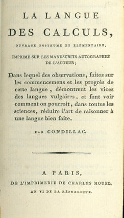 Book Id: 40690 La langue des calculs, ouvrage posthume et élémentaire. . ....
