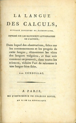 Book Id: 40691 La langue des calculs, ouvrage posthume et élémentaire. . . . ...