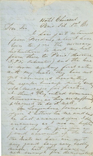 Book Id: 40738 Autograph letter signed, probably to Latimer Clark. David Edward Hughes.