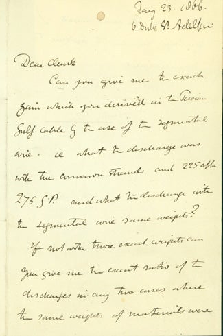 Book Id: 40739 Autograph letter signed to Latimer Clark. Henry Charles Fleeming Jenkin.