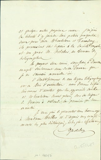 Book Id: 40742 Autograph letter signed to Charles Vincent Walker. Lambert Adolphe Jacques Quetelet.