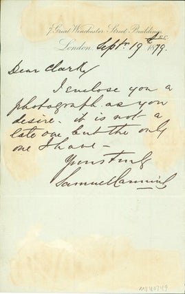 Book Id: 40749 Autograph letter signed to Latimer Clark. Samuel Canning