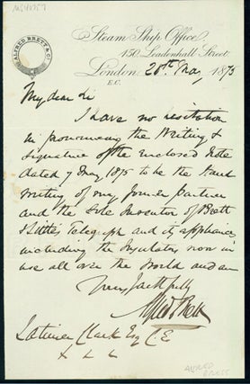 Book Id: 40757 Autograph letter signed to Latimer Clark. Alfred Brett