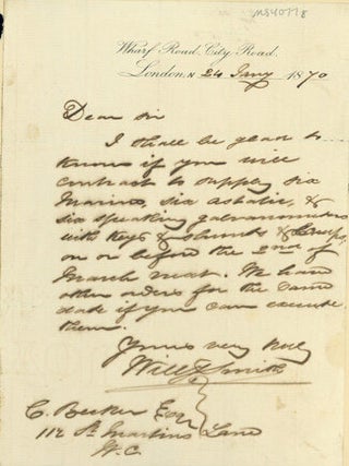 Autograph letter signed to C. Becker. Willoughby Smith.