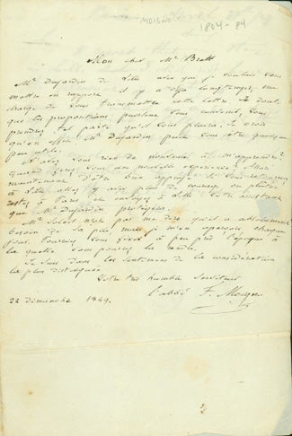 Book Id: 40784 Autograph letter signed to John Brett, with Brett's autograph reply. François Napoléon Marie Moigno.