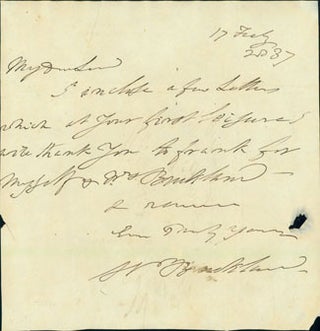 Book Id: 40819 Autograph note signed to Viscount Cole, February 17, 1837....
