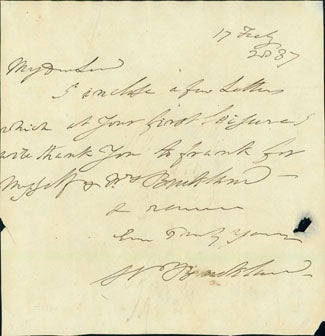 Book Id: 40819 Autograph note signed to Viscount Cole, February 17, 1837. William Buckland.