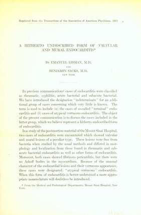 Book Id: 40844 A hitherto undescribed form of valvular and mural endocarditis....