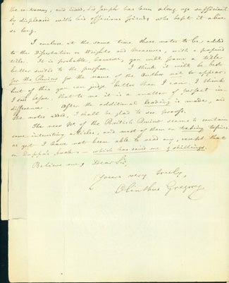 Book Id: 40852 Five autograph letters signed. Olinthus Gilbert Gregory.