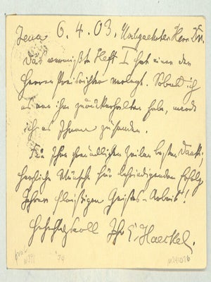 Book Id: 41076 Autograph postcard signed to Dr. Siegfried Tietze. Ernst Haeckel