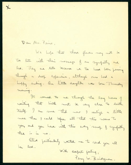 Book Id: 41137 2 autograph letters signed to Mrs. Benjamin Osgood Peirce. Percy W. Bridgman.