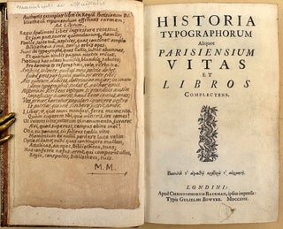 Book Id: 41949 Historia typographorum aliquot Parisiensium vitas et libros...