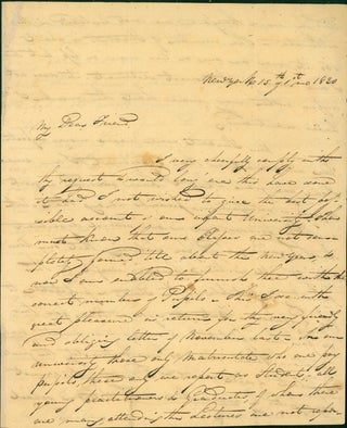 Book Id: 42103 Autograph letter signed to R. Harlan. Valentine Mott