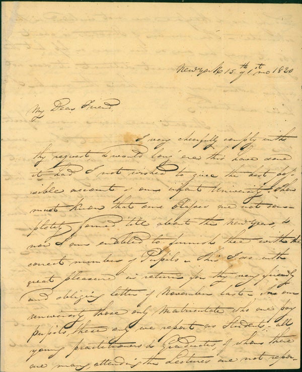 Book Id: 42103 Autograph letter signed to R. Harlan. Valentine Mott.