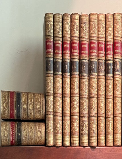 Book Id: 42715 Histoire universelle dupuis le commencement du monde jusqu'a present. Traduite de l'Anglois. 46 vols. , 4to. Contemporary quarter calf, gilt. Societe de gens de lettres.