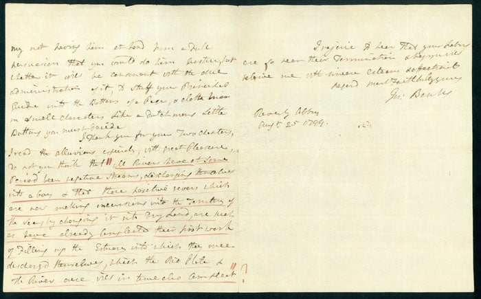 Book Id: 42813 Autograph letter signed to Maj. James Rennell. Joseph Banks.