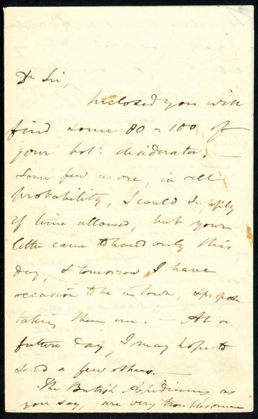 Book Id: 42816 Autograph letter signed to John Latham Jr. Hewett Cottrell Watson.