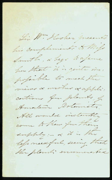 Book Id: 43011 Autograph letter signed in the third person to “Miss Smith.”. William Jackson Hooker.