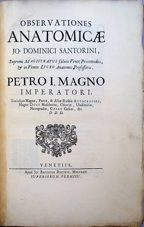 Book Id: 43063 Observationes anatomicae. Giovanni Domenico Santorini.