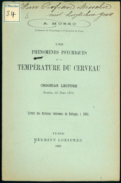 Book Id: 43077 Collection of 14 offprints on physiology. Angelo Mosso.