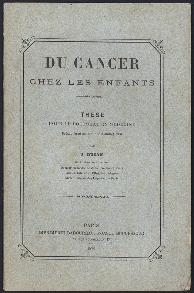 Book Id: 43170 Du cancer chez les enfants. J. Duzan.