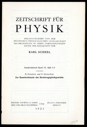 Book Id: 43288 Zur Quantentheorie des Strahlungsgleichgewichts. Offprint. Albert...