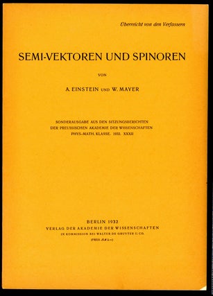 Book Id: 43300 Semi-vektoren und Spinoren. Offprint. Albert Einstein, Walther Mayer