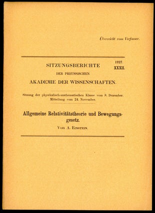 Book Id: 43303 Allgemeine Relativitätstheorie und Bewegungsgesetz. Offprint....
