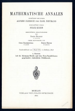 Book Id: 43306 Auf die Riemann-Metrik und den Fern-Parallelismus gegründete...