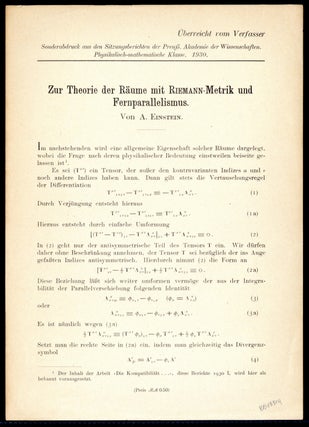 Book Id: 43314 Zur Theorie der Räume mit Riemann-Metrik und Fernparallelismus....