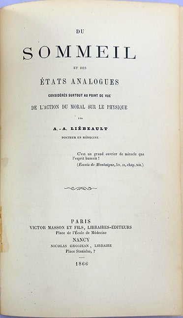 Book Id: 43416 Du sommeil et des etats analogues. . Ambroise Auguste Liebault.