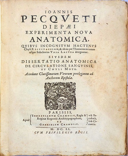 Book Id: 43485 Experimenta nova anatomica. Jean Pecquet.