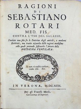 Book Id: 43487 Ragioni . . . contra l'uso del salasso. Sebastiano Rotario