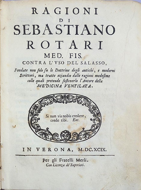 Book Id: 43487 Ragioni . . . contra l'uso del salasso. Sebastiano Rotario.