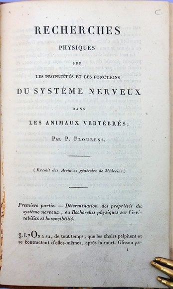 Book Id: 43715 Recherches physiques sur les propriétés et les fonctions du systême nerveux dans les animaux vertébrés. Offprint. Pierre Flourens.