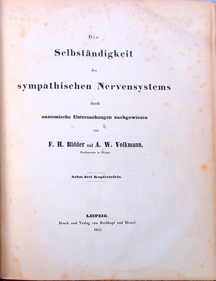 Book Id: 43725 Die Selbständigkeit des sympathischen Nervensystems. F. H. Bidder, A. W. Volkman.